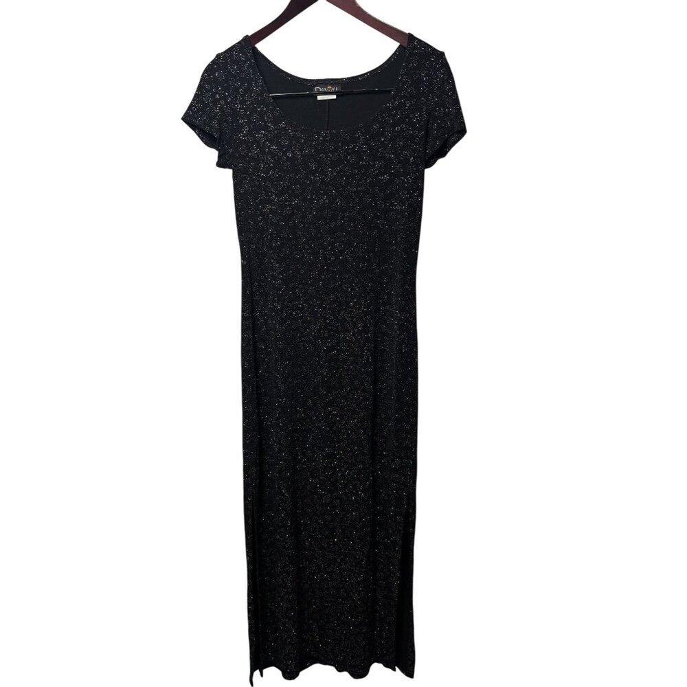 Vintage Black Floral Sparkle Pattern Maxi Dress Womens M Witchy Fairygrunge Y2K